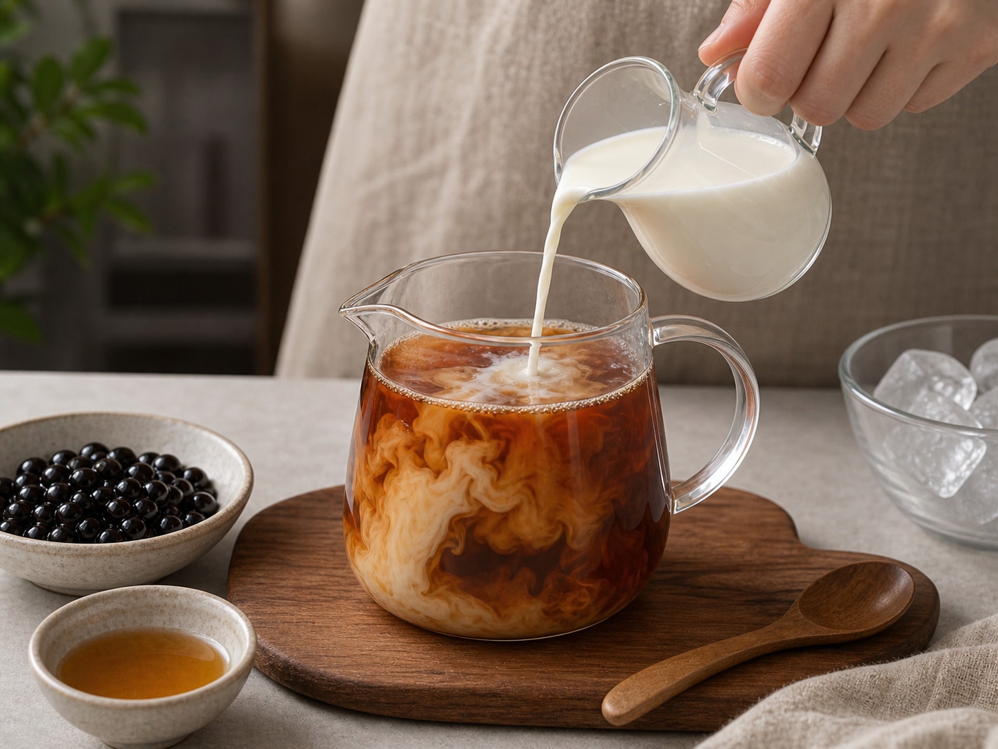 珍珠奶茶步骤3:加入奶或风味