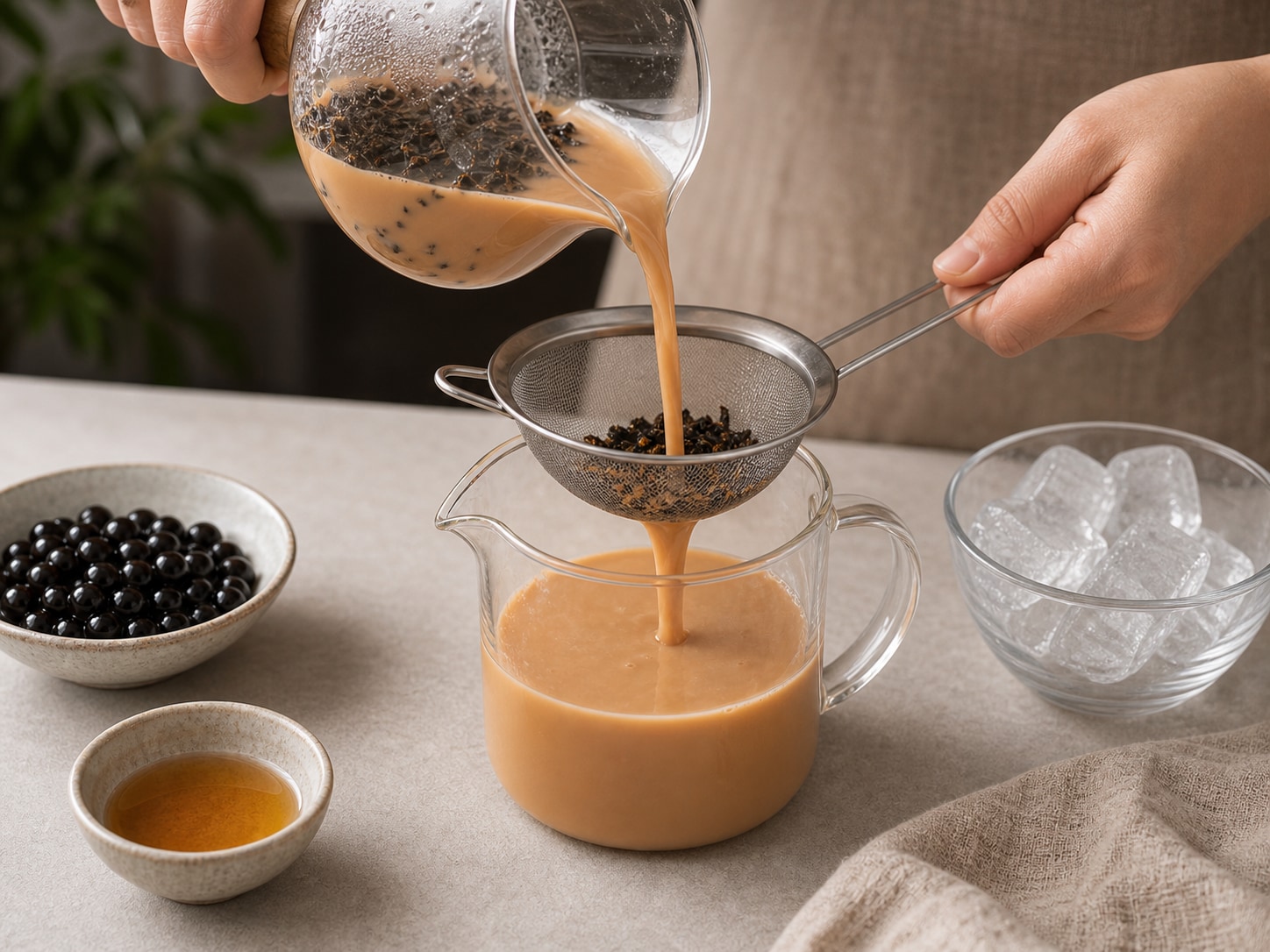 珍珠奶茶步骤4:过滤调整