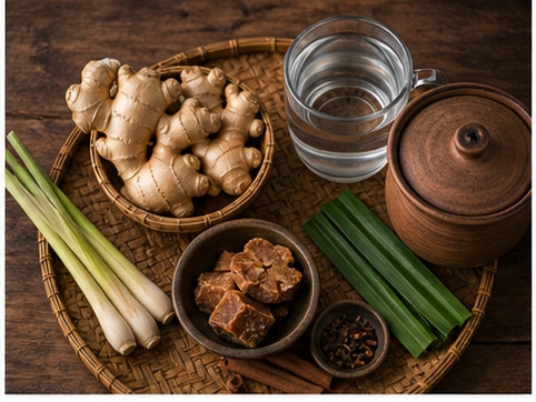 Wedang Jahe材料准备图
