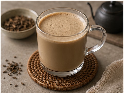 焙茶拿铁步骤5：装杯完成
