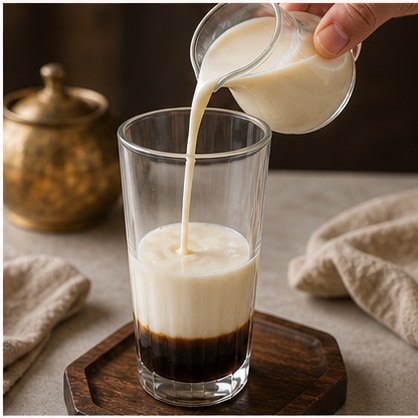 三色奶茶步骤3：加入奶或风味